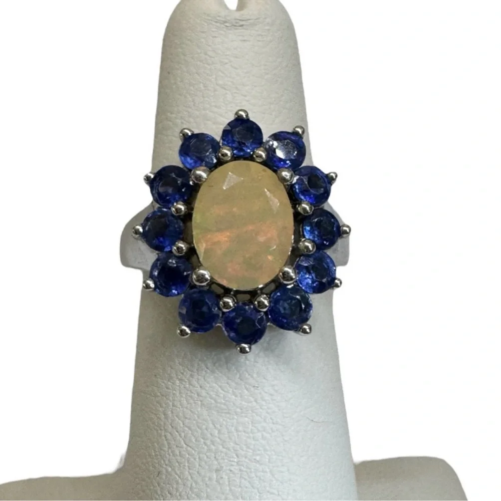 Vintage opal and tanzanite 925 silver ring